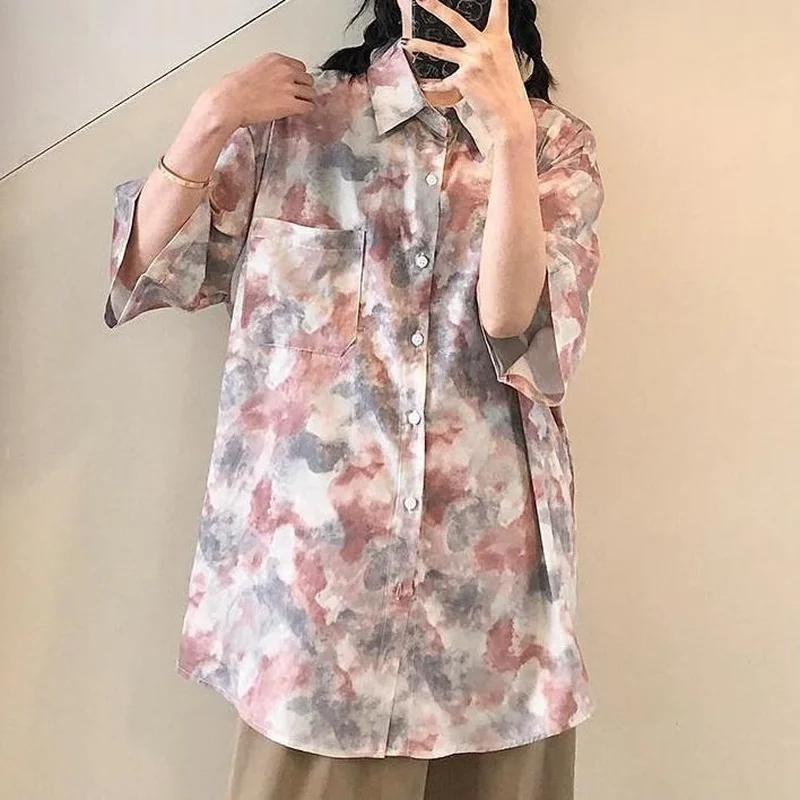 Рубашки женские с коротким рукавом шикарные Свободные повседневные