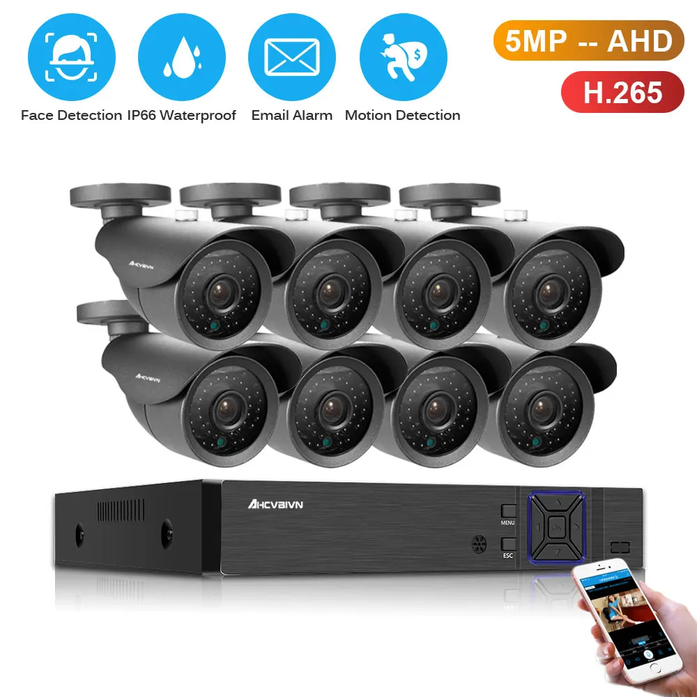 

H.265 8CH 5MP HDMI AHD DVR Kit Up To 16CH CCTV System 5MP Indoor Outdoor AHD Camera Video Security Surveillance Set