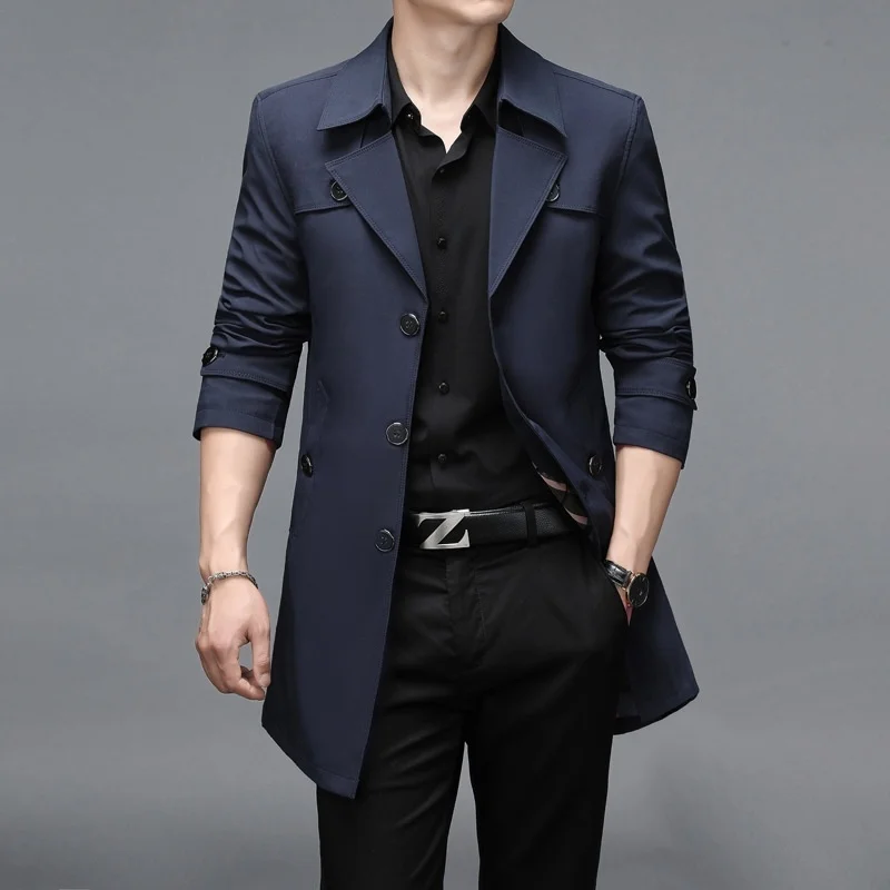 

Medium length windbreaker men's 2021 spring and autumn new business casual men's wear dad's suit collar fat big size coat