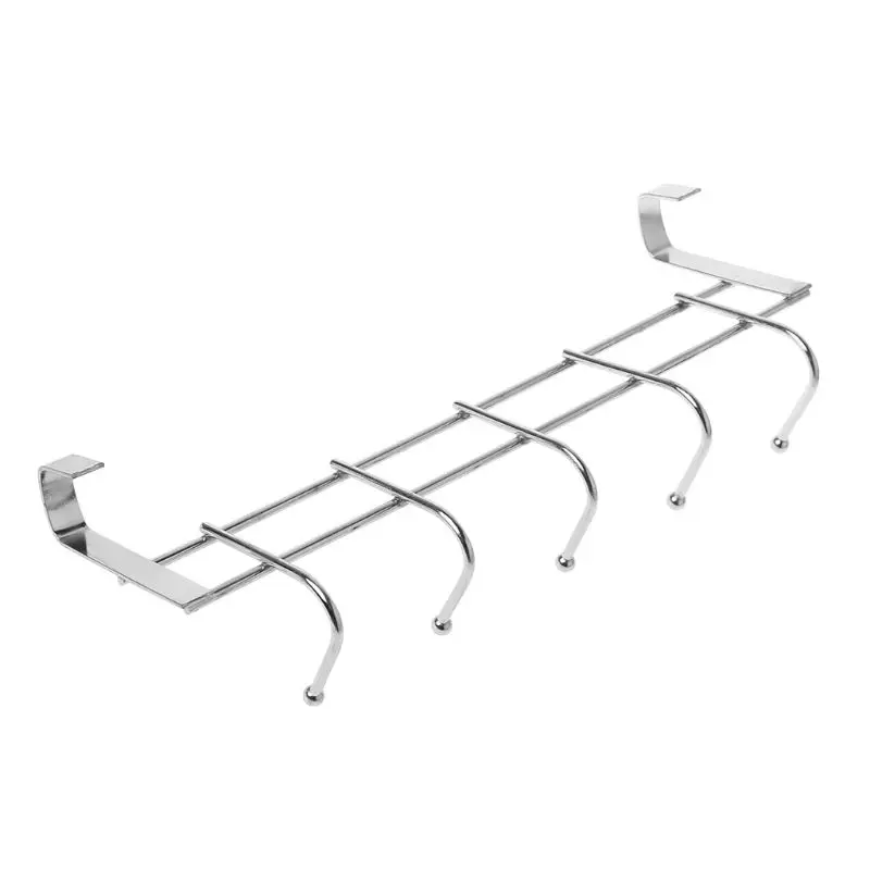 

5 Hooks Over Door Clothing Hanger Rack Cabinet Door Loop Holder Shelf For Home Bathroom Kitchen