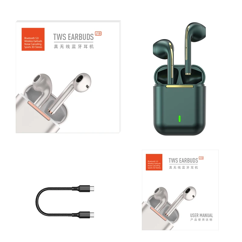 

TWS J18 Fone Bluetooth Earphones Wireless Headset Earbuds Sports Headset With Microphone Headphones Charge Box