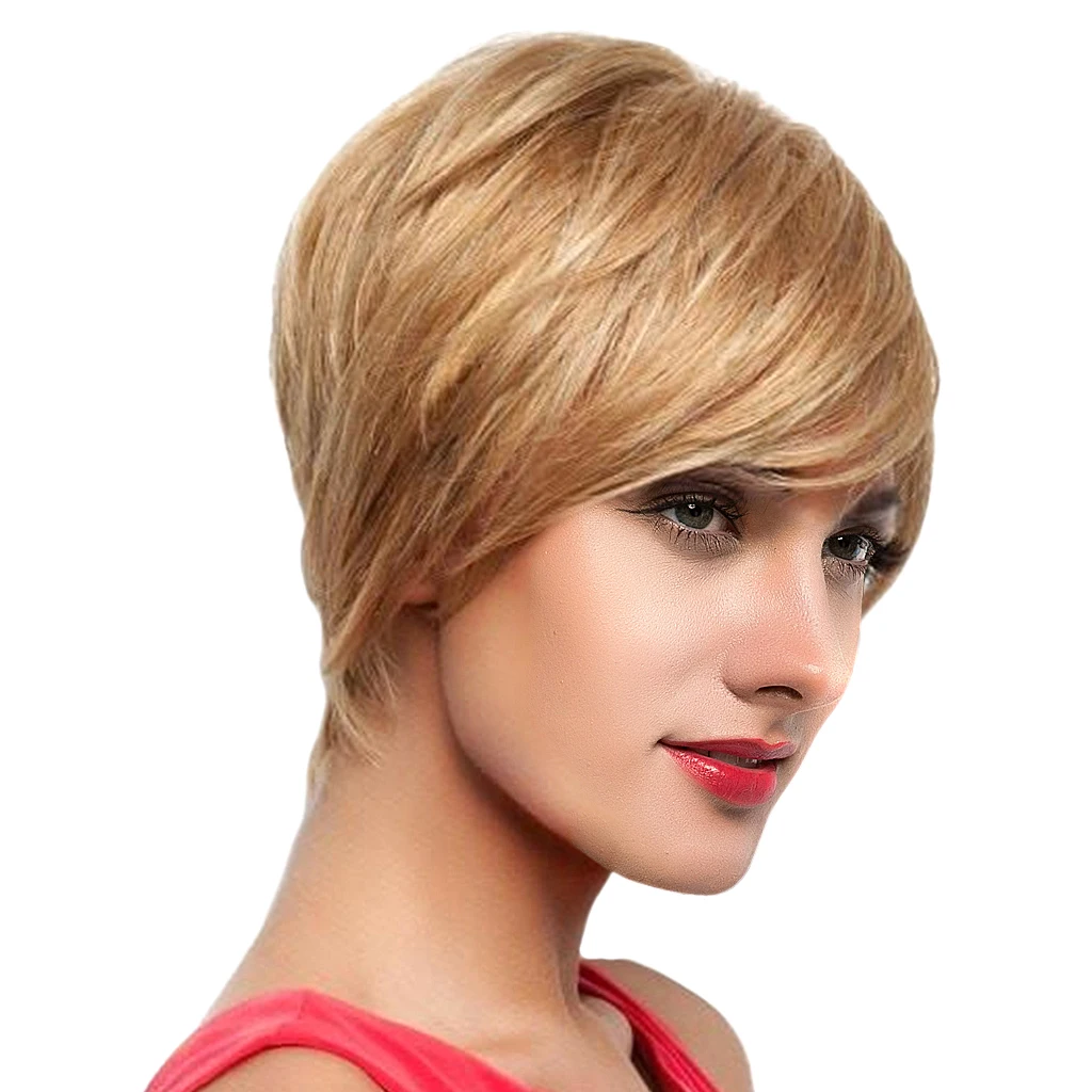 Gold 8 дюймов короткие прямые парики человеческих волос Pixie Cut шикарный парик для женщин с челкой-коричневый/винный красный/золотой/светло-Золотой/Серебряный опционально - Цвет: Gold