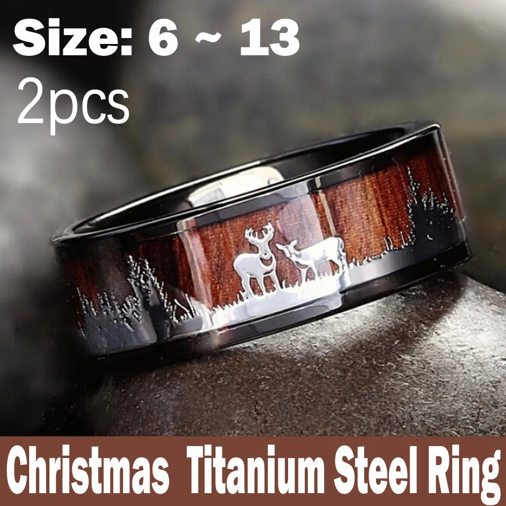 Мужское и женское черное кольцо дерево инкрустация оленем силуэт мужчины