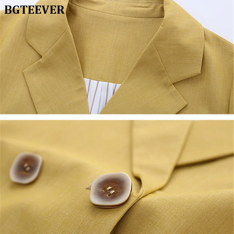 Блейзер Женский двубортный с карманами Желтый Повседневный свободный пиджак