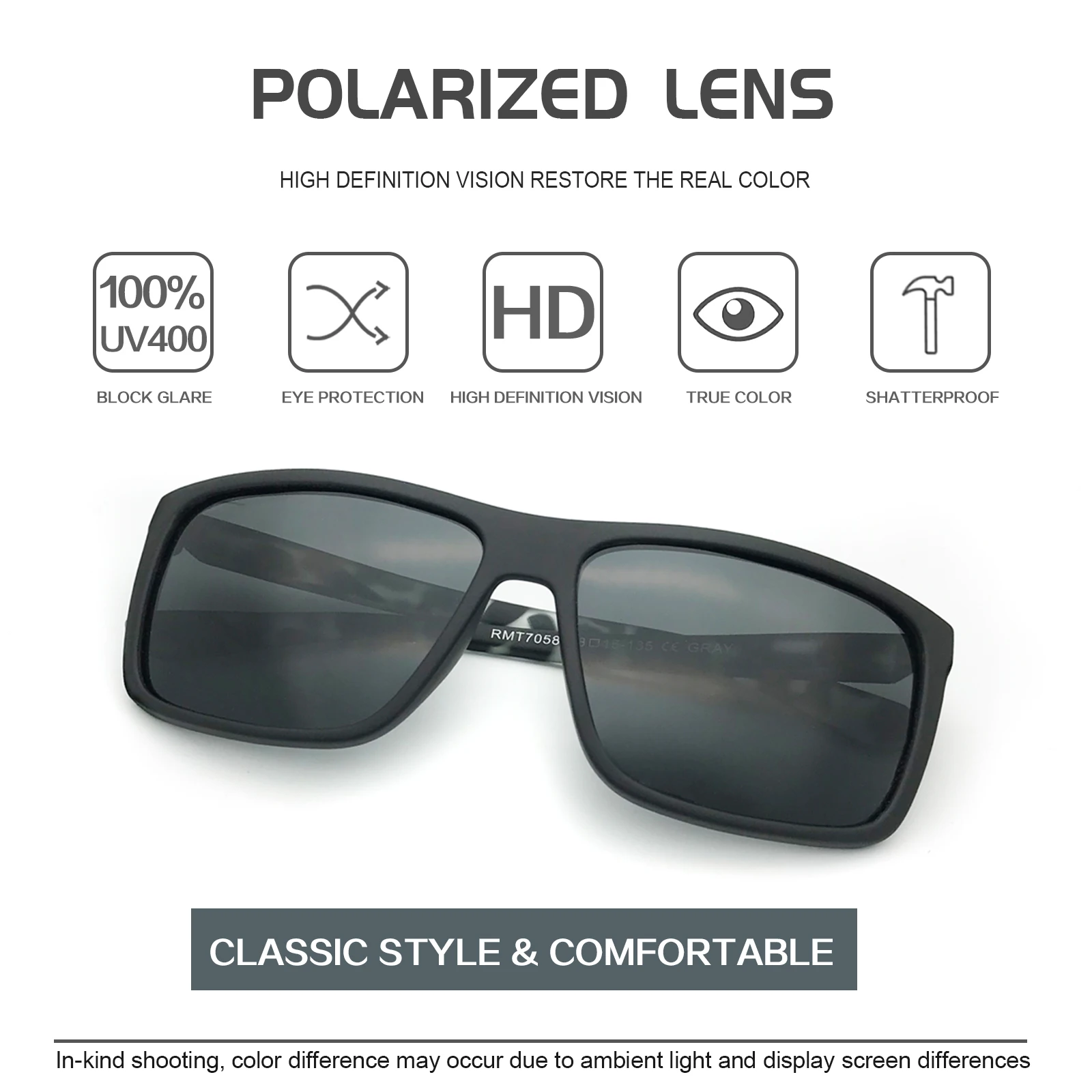 Поляризационные большие Брендовые мужские черные солнцезащитные очки RMT7058|sunglasses