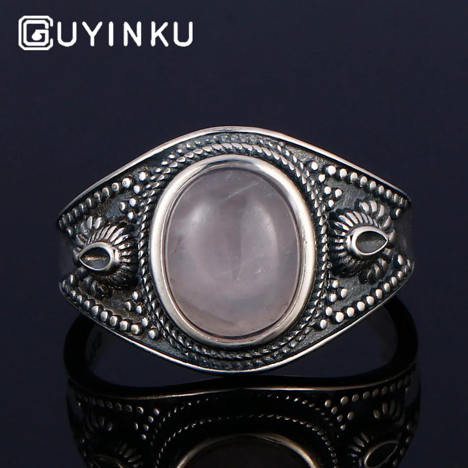 Moonstone GUYINKU Природный чароит Lapis розовый кварц красочные драгоценные камни кольца 925 пробы серебряные ювелирные изделия для женщин мужчин пара колец - Цвет камня: Moonstone