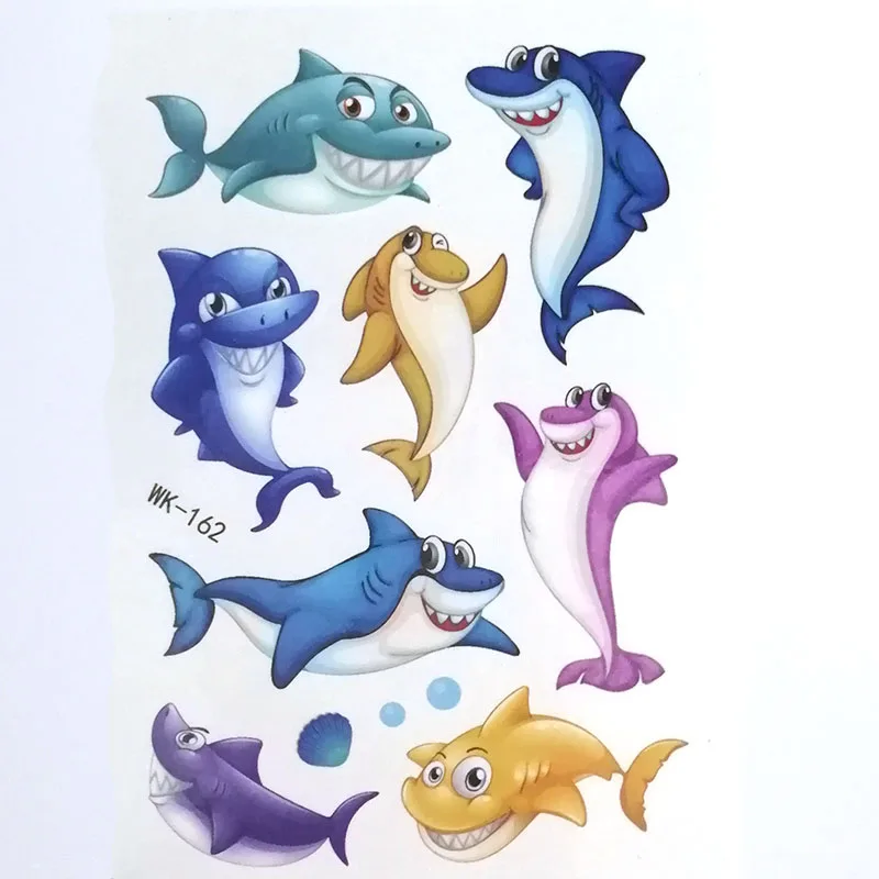 Временная татуировка мультфильм Акула дети наклейки водонепроницаемые
