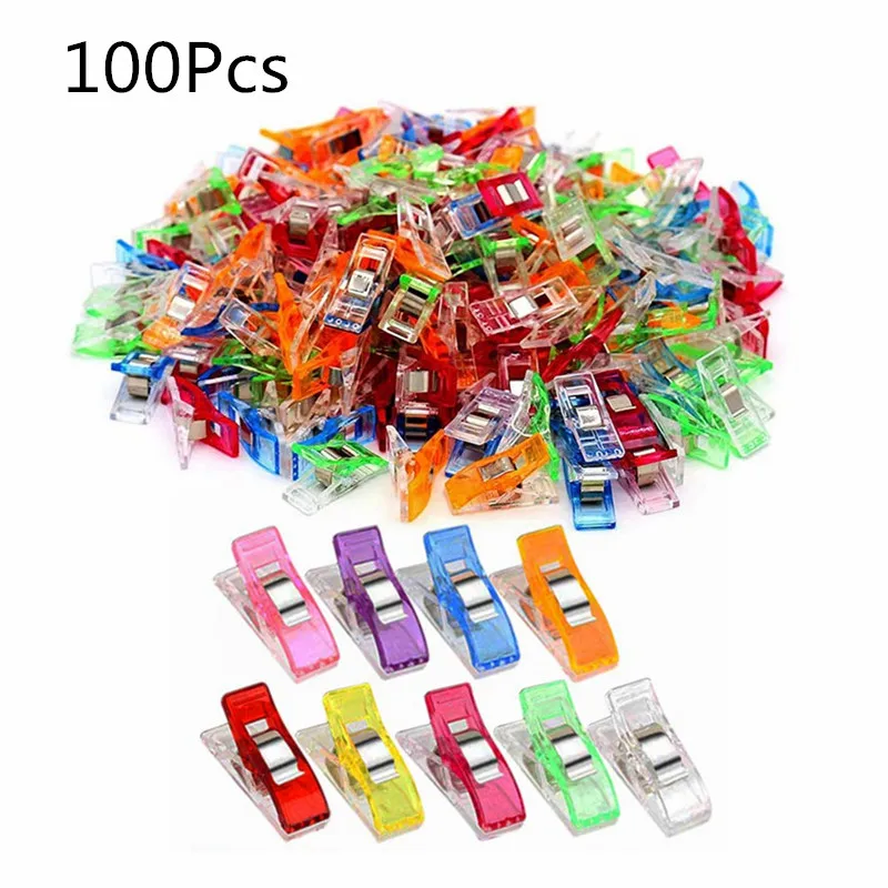 

100Pcs Colorful Sewing Craft Quilt Binding Plastic Clips Clamps Pack For Patchwork Decoration Clamp Clothes Clip Sewing Tools