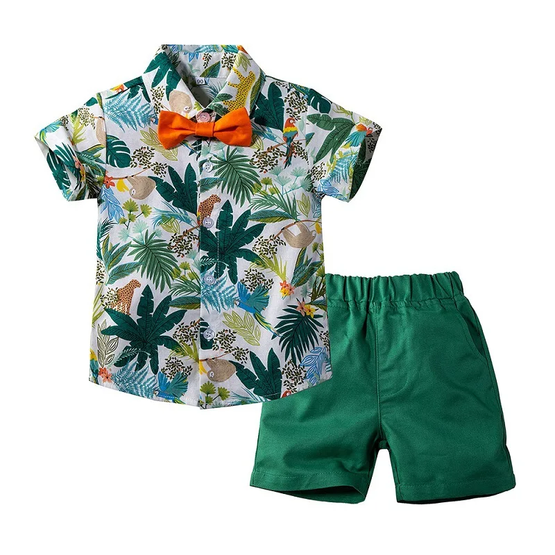 Baby Boy Gentleman Set Hawii Style Print Coloring Shirt+ Short Pants 2020 Summer Party Birthday Clothing Bebe 2 Pcs Suit |