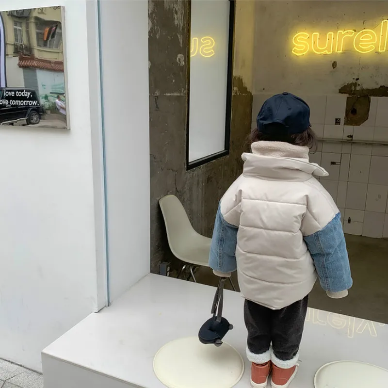 Wnter/2019 модные джинсовые толстые стеганые куртки в стиле пэчворк с рукавами для