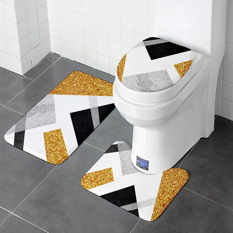 Thick Flannel Bathroom Bath Mat Set Toilet Rugs U Shape Floor Carpets In Bathroom Toilet Foot Pad Anti Skid Washable Lid Cover