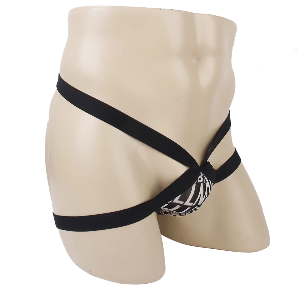 

Men's Opening G-string Underwear Thong Panty Black With Letters Pattern