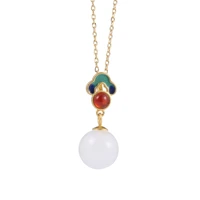 sa silverage s925 pure silver natural white jade necklace retro national wind court red and tianyu burned blue ball pendant