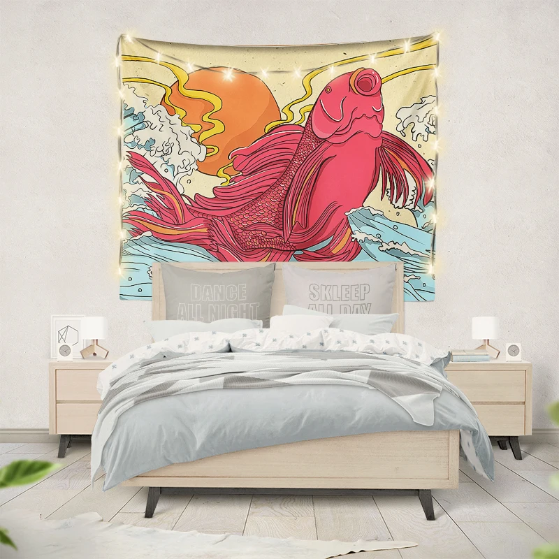 Japanese Crane Printed Tapestry Whale Arowana Deer Snake Totem Wall Hanging Tapestries Boho Bedspread Blanket Decor | Дом и сад