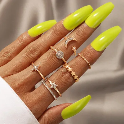 

6Pcs/Set Gold Rings Sweet Wind Temperament Geometric New Fashion Women's Diamonds Rings European And American 2021 Style
