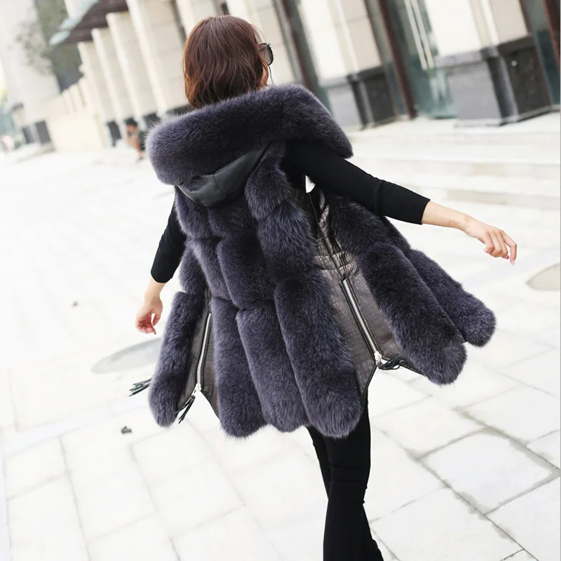 Европейский стиль искусственный мех женский жилет пальто элегантное верхняя