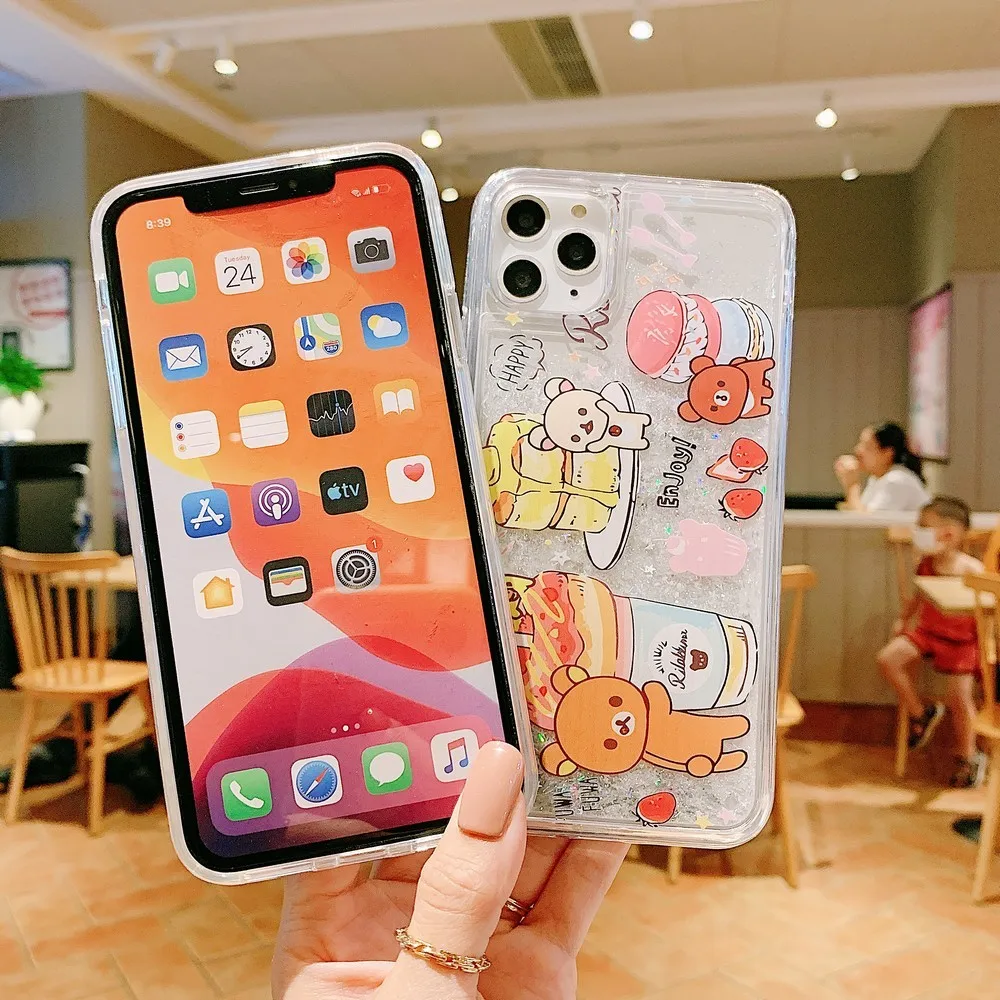 

Quicksand transparent cute pattern PC hard phone case for iPhone 11 128gb Pro X XS Max XR 7 8 Plus SE 2020 shockproof back cover