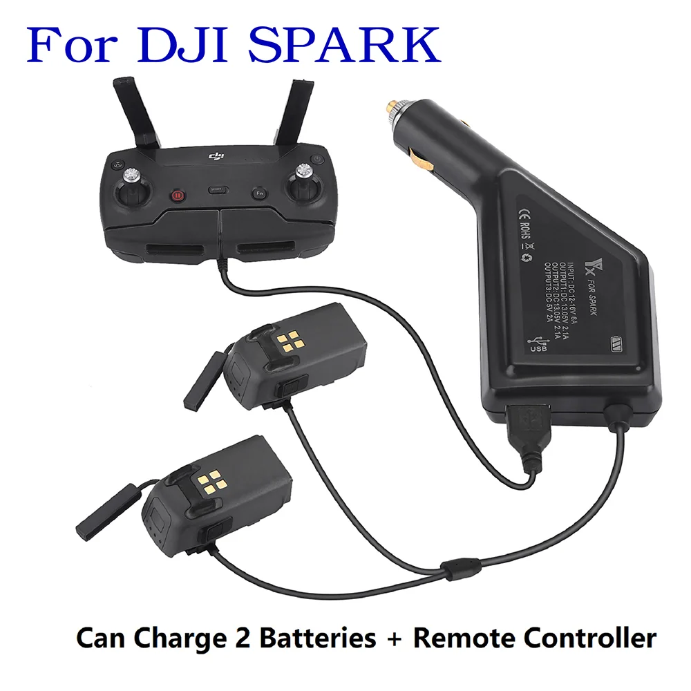 

3 in1 Car Charger for DJI Spark Battery & Remote Controller 2 Batteries Charging Hub USB Adapter for DJI Spark Charger NEW