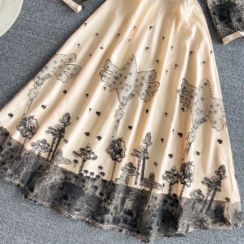 

Muti-Color Print summer woman dress Round Neck High Waist Casual holiday Short Sleeves Hollow Out vestidos 2021