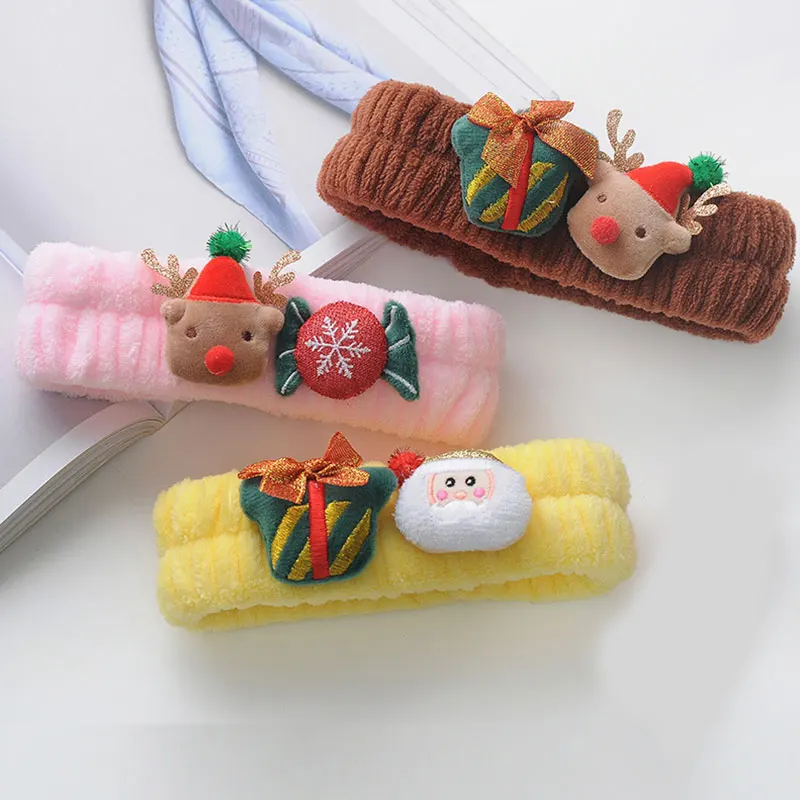 

Girls Cute Coral Fleece Christmas Elastic Headbands Soft Comfortable Wash Face Bath Hairbands Photo Prop Hair Accessories