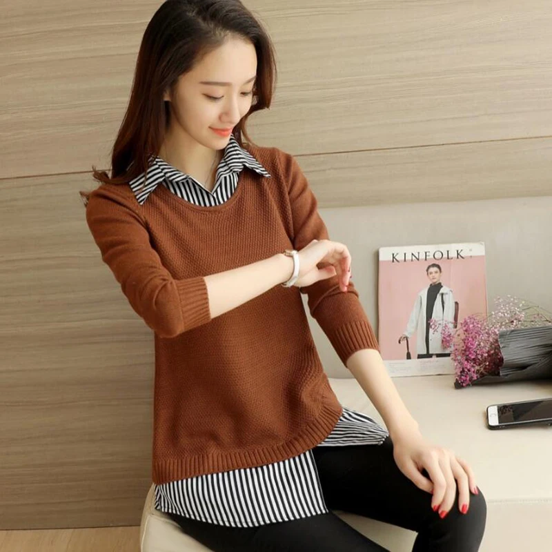 Осенне-зимний вязаный свитер для женщин женская модная рубашка с воротником
