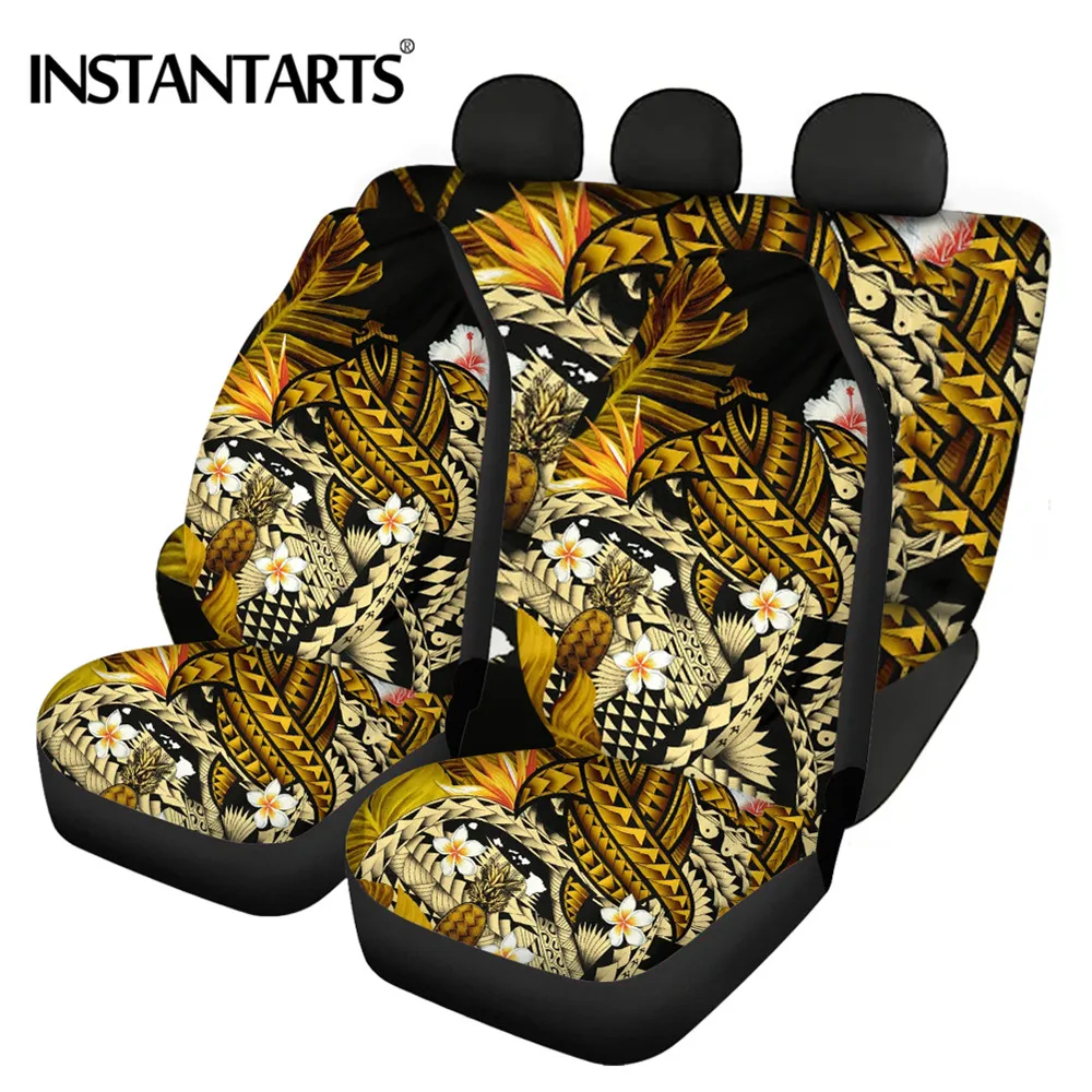 

INSTANTARTS Kanaka Maoli Pineapple Banana Leaves Turtles Tattoo Yellow Print Easy Clean Universal Car Front&Back Seat Covers