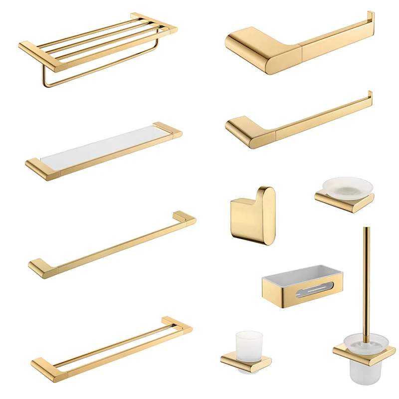 Блестящая золотая полка для ванной Набор принадлежностей комнаты вешалка
