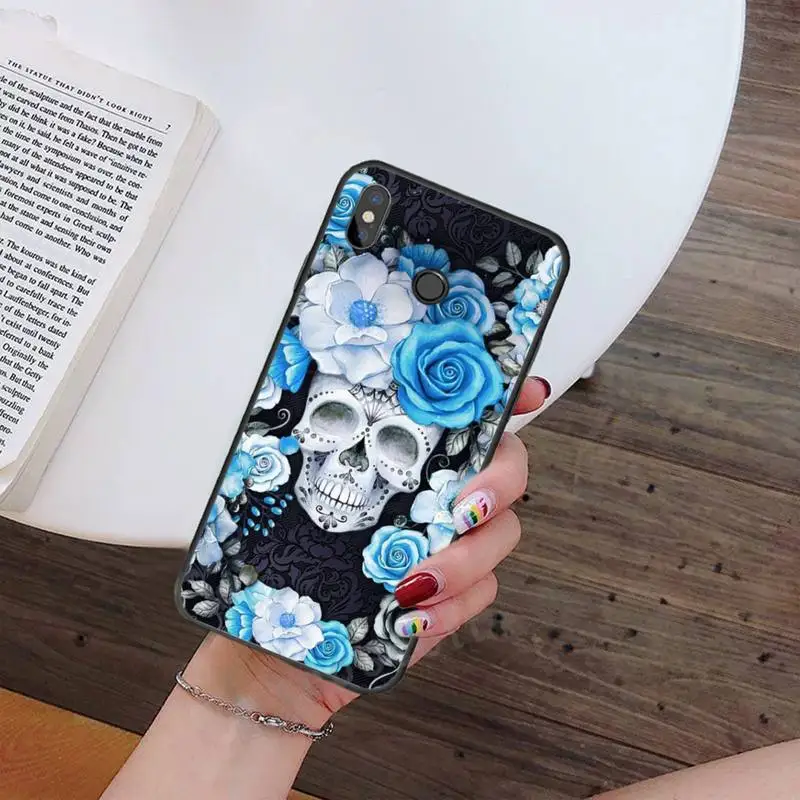 

Horror Skeleton flower pattern Phone Case For Xiaomi Redmi note 7 8 9 t max3 s 10 pro lite Luxury brand shell funda coque