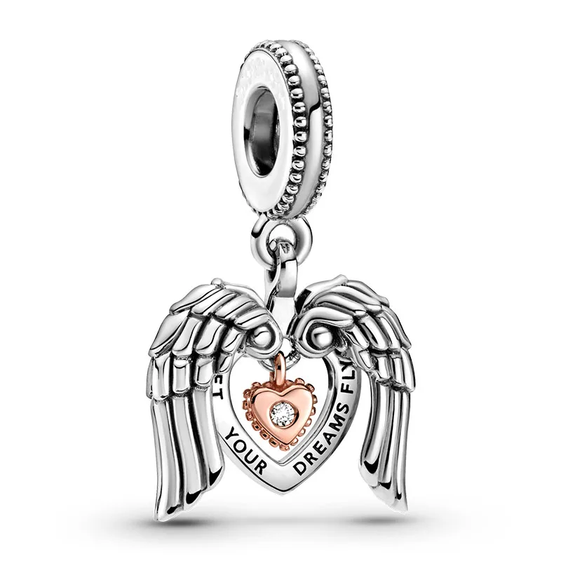 

925 Sterling Silver Love Family Mother & Daughter Heart Split Pendant DIY fine beads Fit Original Pandora Charm Bracelet Jewelry