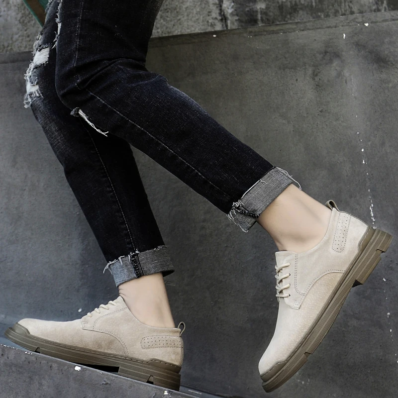 Mens Shoes Suede Casual Natural Leather Men Handmade Comfy Outdoor Brand Fashion Slip On Flat Khaki Zapatos Hombre | Обувь