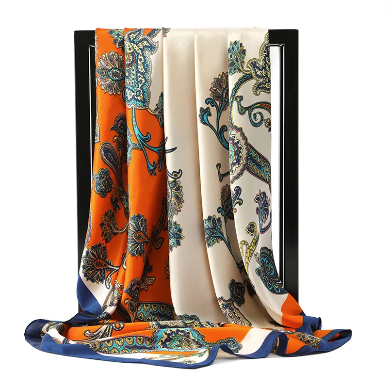 

Fashion Hijab Scarf For Women Square Shawls Satin Silk Hair Scarfs Female 90*90cm Kerchief Bandana Head Neck Scarves For Ladies