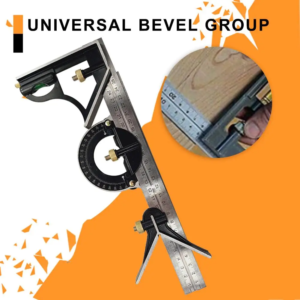 

Stainless Steel Square Ruler Adjustable Sliding Combination Ruler Protractor Level Measuring Tool Set 0-180 Degree Measuring