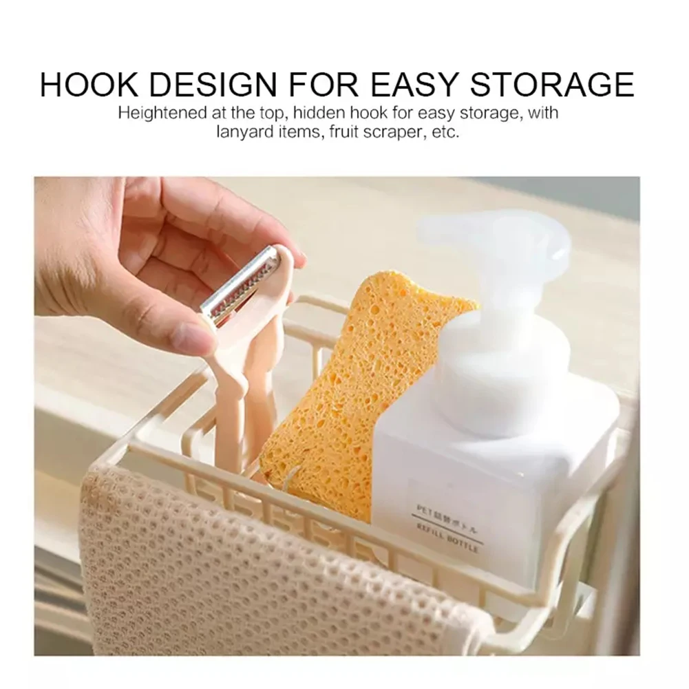 

Simple Kitchen Sink Caddy Organizer Sponge Holder With Drain for Kitchen Bathroom Drying Rack Adjustable Screw-on Soap Storage