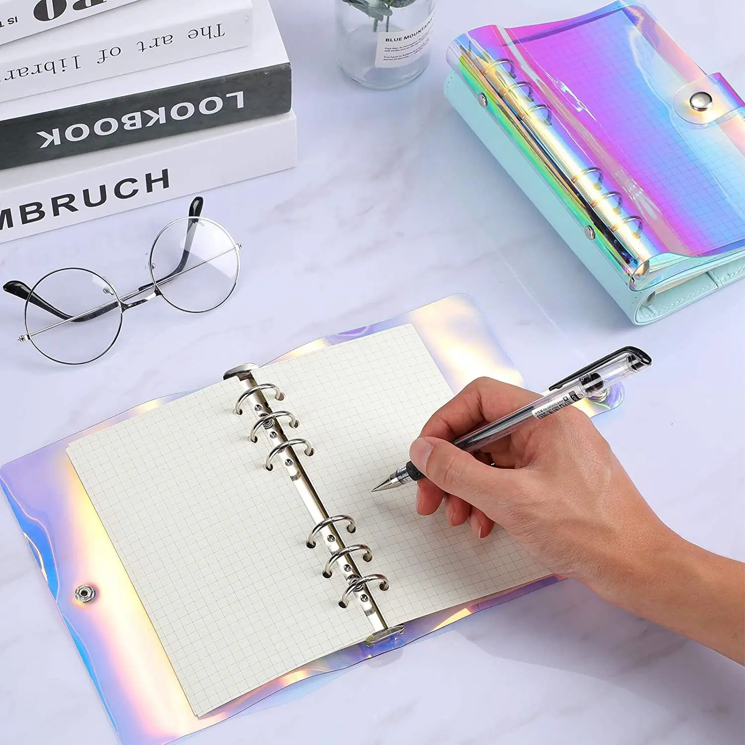 

6 Pcs Rainbow Clear Notebook Binders 6-Ring Planner Binder Soft PVC Binder Transparent A6 Binder Cover Loose Leaf