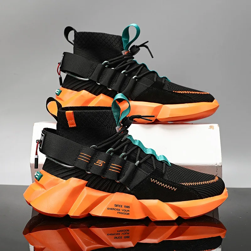 Summer White Breathable Men's Shoes 2021 New Mesh Sports Casual Trendy Increased Socks Mouth Old Shoes Comfortable Running Shoes