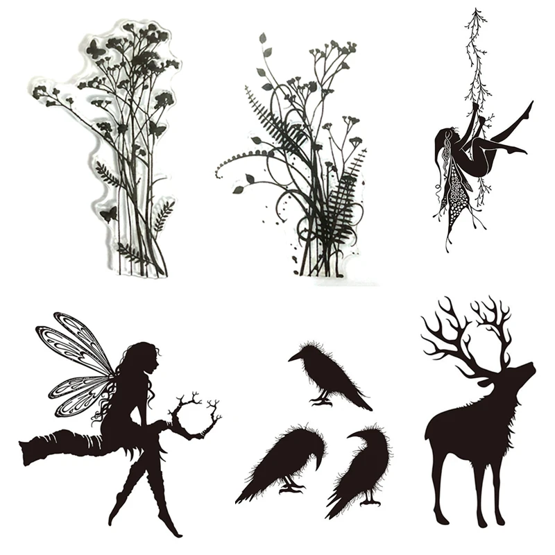 

New Clear Stamp Of Forest Plant Elf Deer Crow Soft Transparent Stencil Scrapbooking Paper Painting Card Making Album Collection