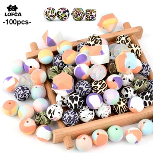 100 шт., Силиконовые Прорезыватели для зубов, с леопардовым принтом