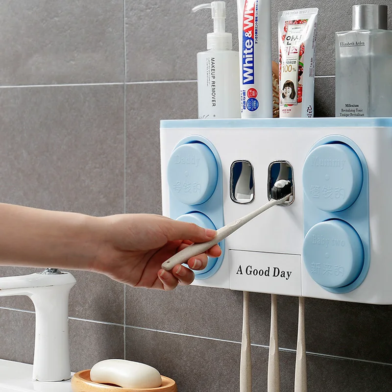 

Punch-free Holder Wall Mounted Toothbrush Breathable Storage Box Rack Toothpaste Squeezer Dispenser Bathroom Daily Necessities