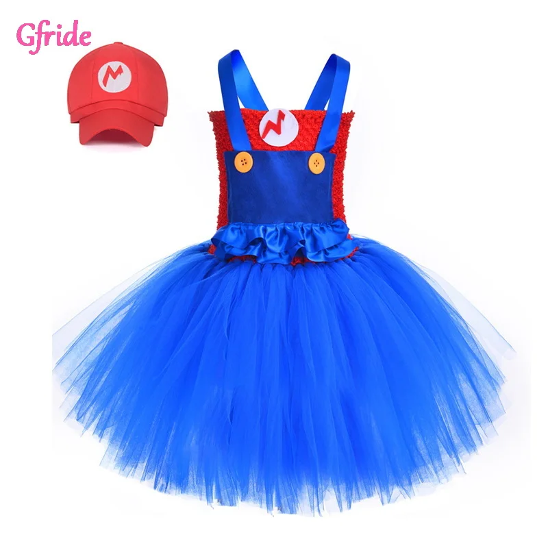 

Косплей-костюмы принцессы для девочек в стиле супер Марио сантехники Луиджи с шапкой для детей платье-пачка для девочек юбка вечерний карна...