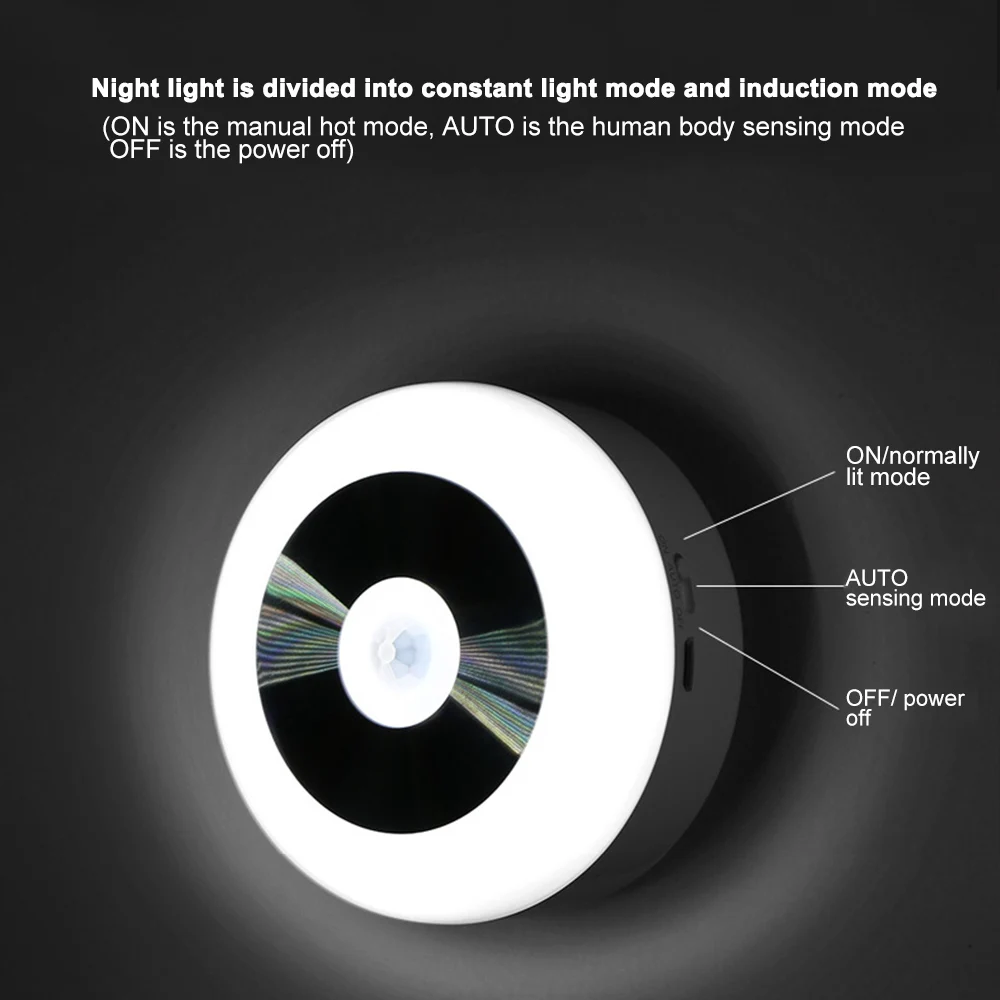 Теплый белый/белый Перезаряжаемый/на батарейках светодиодный ночник датчик