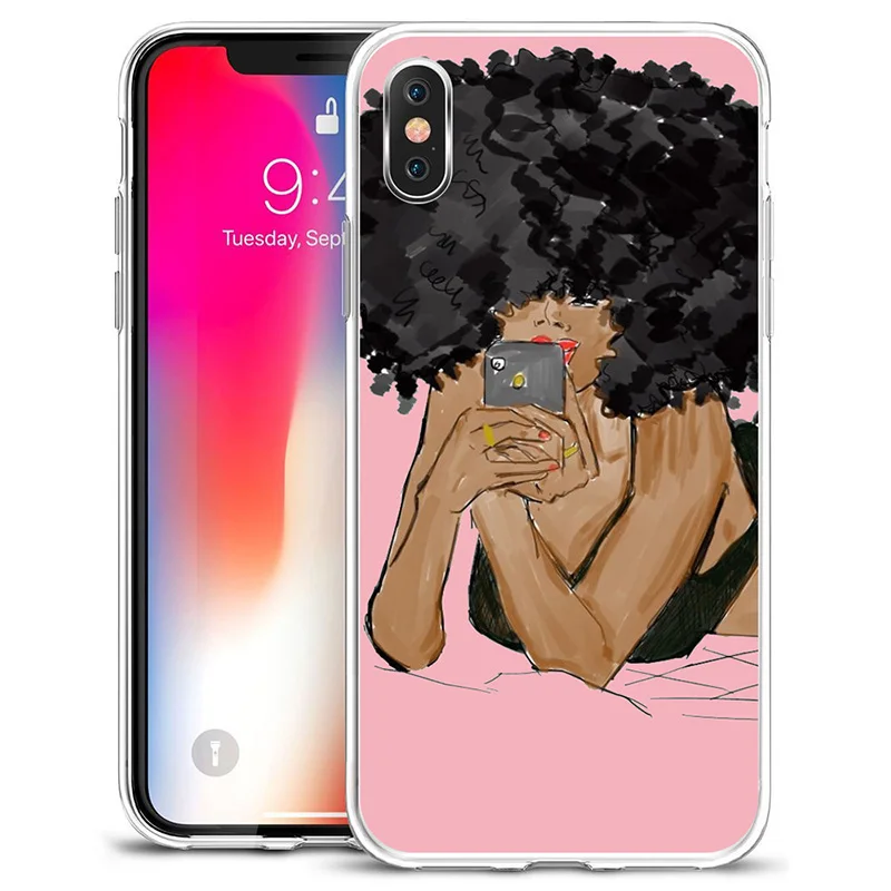 

Black Girl Phone Case For Iphone 11 12 X XR XS 7 8 Pro Max Case Fashion Hand Painted Soft Shell Phone Accessories