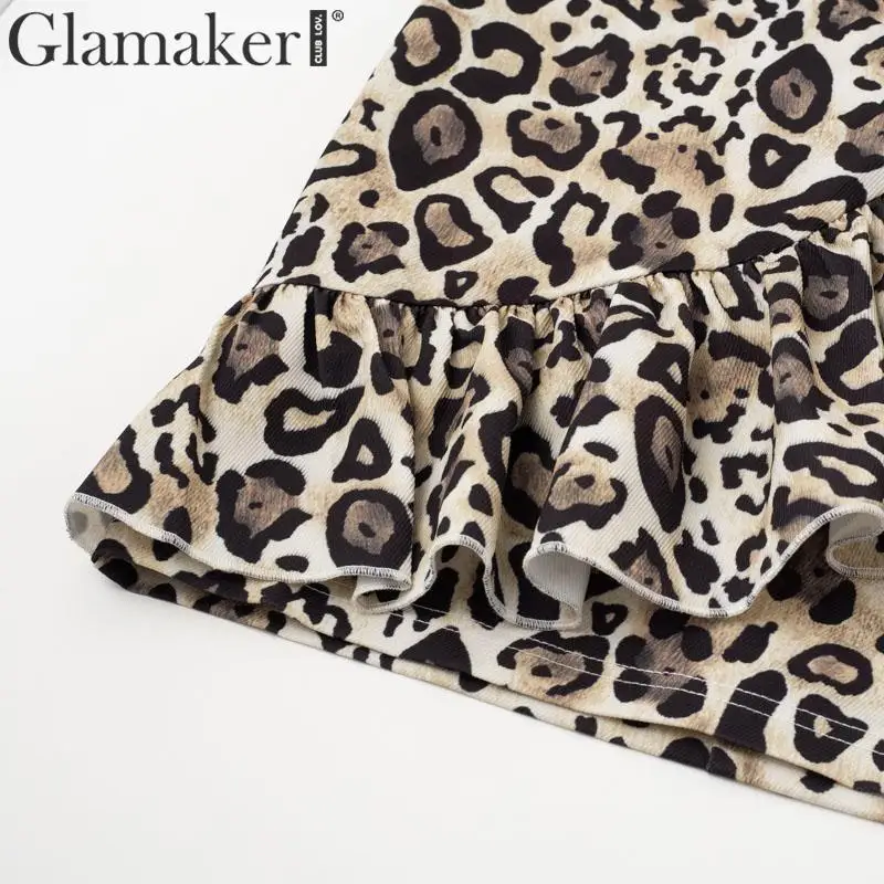Glamaker, Леопардовый принт, v-образный вырез, облегающее мини-платье, пэчворк, кружевное пикантное платье, Осень-зима, элегантные вечерние платья для женщин, vestidos de fiesta