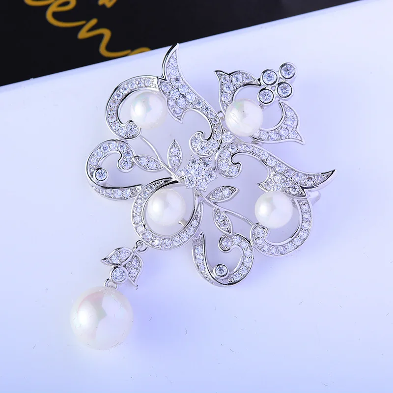 Vintage Cubic Zirconia Royal Flower Broach Pin Pearls for Women Dress Bag Hat Accessories Pins XR01522 | Украшения и аксессуары