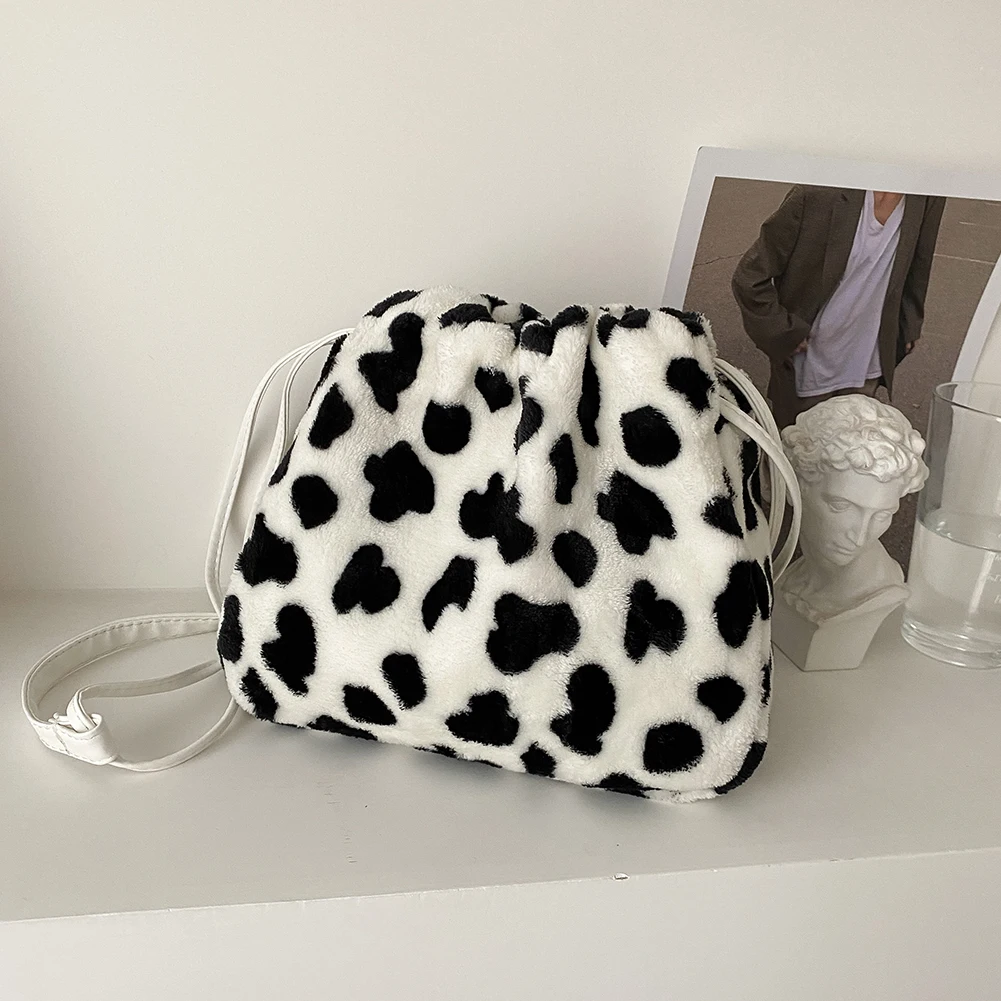 

Женские винтажные сумки на плечо с коровьим узором, сумка-мессенджер через плечо на шнурке, маленькие плюшевые сумочки Laides на осень и зиму