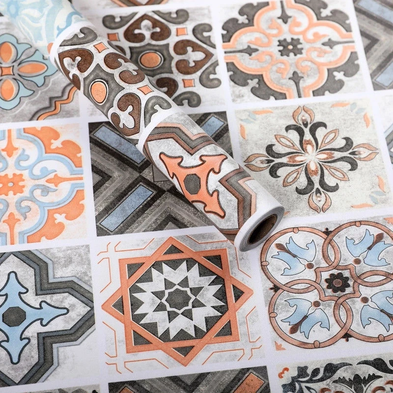

Bohemian Style Thick Floor Stickers Self Adhesive Wallpaper Creative Wall Stickers Kitchen Bathroom Room Decor Wallstickers Art