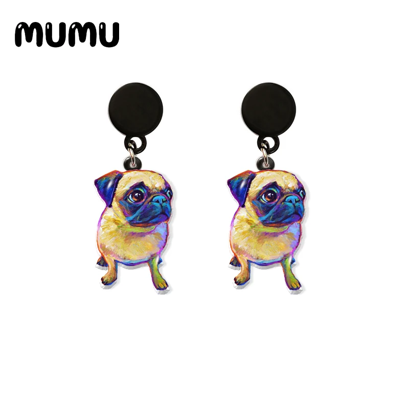 2021 New French Pug Drop Earring Cute Dog Acrylic Earrings Resin Epoxy Handmade Jewelrys | Украшения и аксессуары