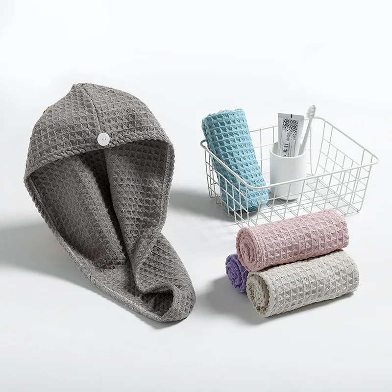 

New 1pcs white waffle fabric After Shower Hair Drying Wrap Towel Quick Dry Hair Hat Cap Turban Head Wrap Bathing Tool