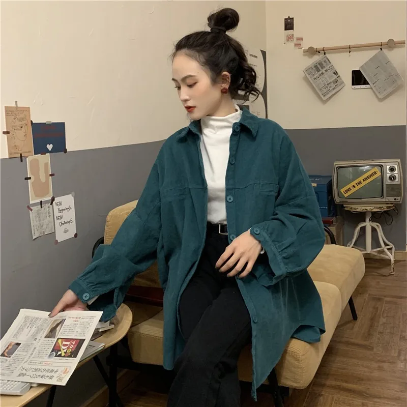 

Corduroy Shirt Women's Design Sense Niche Chic Top Spring 2021new Loose Long Sleeve Shirt Coat