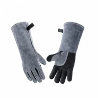 1pair welding gloves bbq kitchen stove heat puncture resistant pet training thick leather gloves