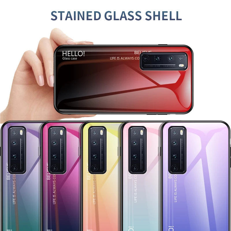 Градиентный стеклянный чехол для телефона Huawei Nova 7se 7 витражный из закаленного